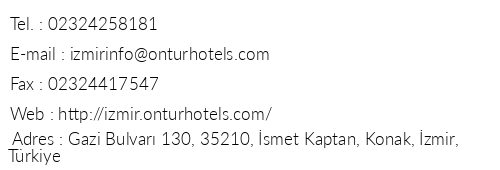 Ontur Otel Izmir telefon numaralar, faks, e-mail, posta adresi ve iletiim bilgileri